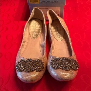 Antonio Melani Shimmering Gold Flats with Embellishments